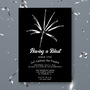 Invitation En Aluminium Fête du 4 juillet avec feux d'artifice argentés Ha