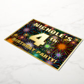 Invitation En Aluminium Fête du 4e anniversaire — Amusant, Feu d'artifice (Rotation)