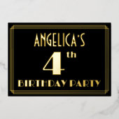 Invitation En Aluminium Fête du 4e anniversaire : Art Déco Look "4", avec (Recto)