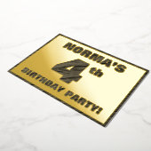 Invitation En Aluminium Fête du 4e anniversaire — Gras, Faux Wood Grain Te (Rotation)