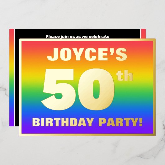 Invitation En Aluminium Fête du 50e anniversaire : Amusant, Motif arc-en-c (Recto/Verso)