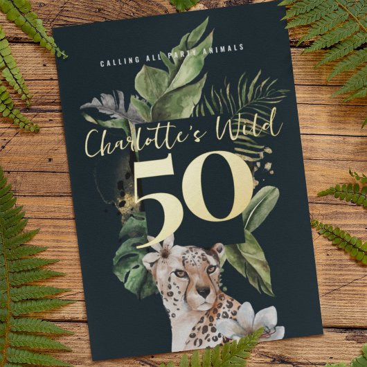 Invitation En Aluminium Fête du 50e anniversaire de Wild Jungle Leopard