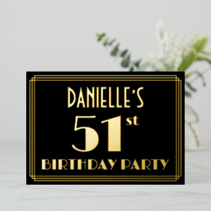 Invitation En Aluminium Fête du 51e anniversaire : Art Déco Look "51", ave