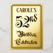 Invitation En Aluminium Fête du 52e anniversaire — Script élégant + Nom pe (Recto)