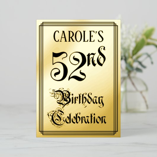 Invitation En Aluminium Fête du 52e anniversaire — Script élégant + Nom pe (Debout devant)