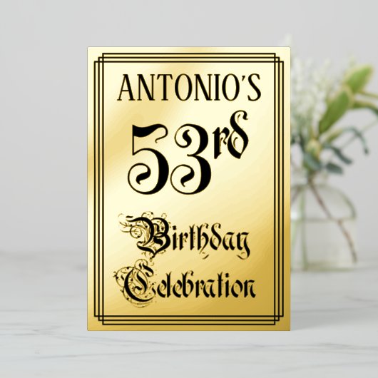 Invitation En Aluminium Fête du 53e anniversaire — Script élégant + Nom pe (Debout devant)