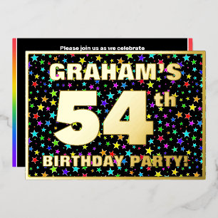 Invitation En Aluminium Fête du 54e anniversaire — Amusant, Colorful Stars