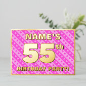 Invitation En Aluminium Fête du 55e anniversaire — Coeurs roses amusants e (Debout devant)