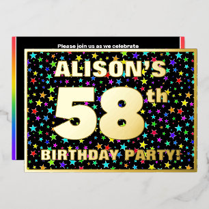 Invitation En Aluminium Fête du 58e anniversaire — Amusant, Colorful Stars