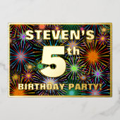 Invitation En Aluminium Fête du 5e anniversaire — Amusant, Feu d'artifice  (Recto)