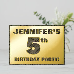 Invitation En Aluminium Fête du 5e anniversaire — Gras, Faux Wood Grain Te