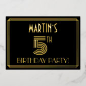 Invitation En Aluminium Fête du 5e anniversaire — Style Art Déco "5" + Nom (Recto)