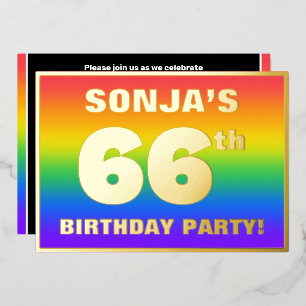 Invitation En Aluminium Fête du 66e anniversaire : motif arc-en-ciel color