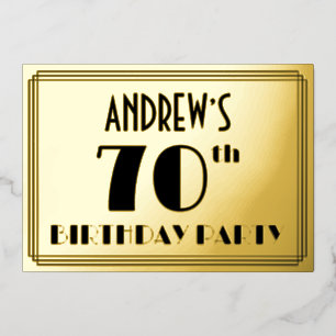 Invitation En Aluminium Fête du 70e anniversaire — Art Déco Look "70" + No