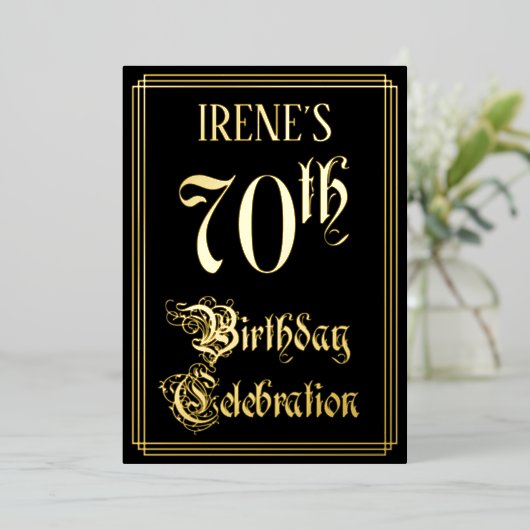 Invitation En Aluminium Fête du 70e anniversaire — Script fantaisie et nom (Debout devant)