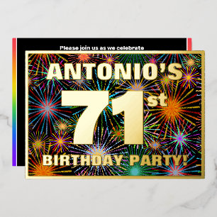 Invitation En Aluminium Fête du 71e anniversaire — Feu d'artifice coloré e