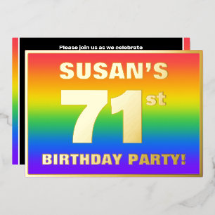 Invitation En Aluminium Fête du 71e anniversaire : motif arc-en-ciel color