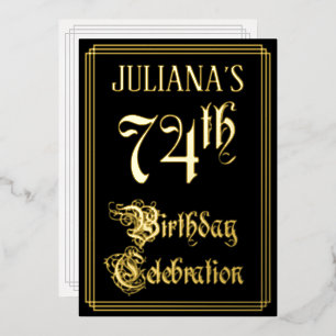 Invitation En Aluminium Fête du 74e anniversaire — Écriture fantaisie et n