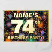 Invitation En Aluminium Fête du 74e anniversaire — Fun d'artifice amusant (Recto)