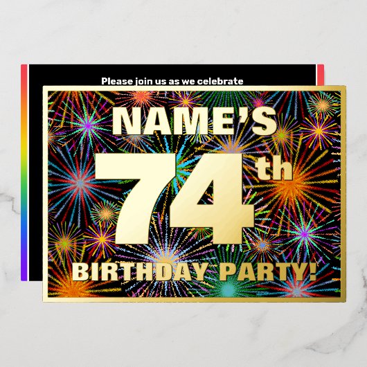 Invitation En Aluminium Fête du 74e anniversaire — Fun d'artifice amusant (Recto/Verso)