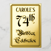 Invitation En Aluminium Fête du 74e anniversaire — Script élégant + Nom pe (Recto)