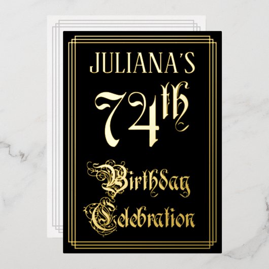 Invitation En Aluminium Fête du 74e anniversaire — Script fantaisie et nom (Recto/Verso)