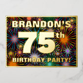 Invitation En Aluminium Fête du 75e anniversaire — Amusant, Feu d'artifice (Recto)