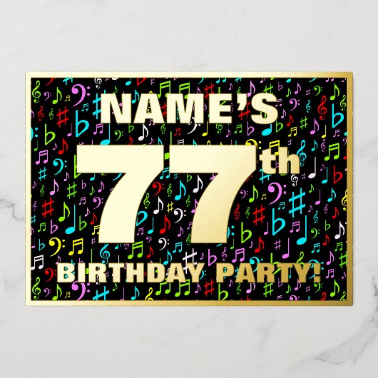 Invitation En Aluminium Fête du 77e anniversaire — Symboles de musique amu (Recto)