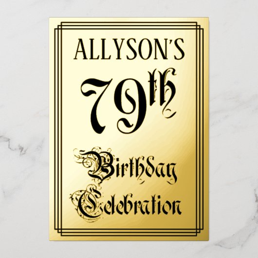 Invitation En Aluminium Fête du 79e anniversaire — Écriture élégante + Nom (Recto)