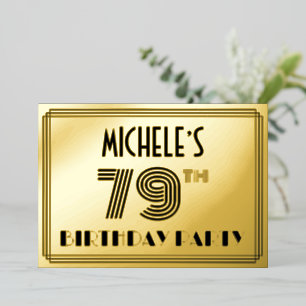 Invitation En Aluminium Fête du 79e anniversaire — Style Art Déco « 79 » &