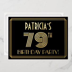 Invitation En Aluminium Fête du 79e anniversaire — Style Art déco « 79 » +