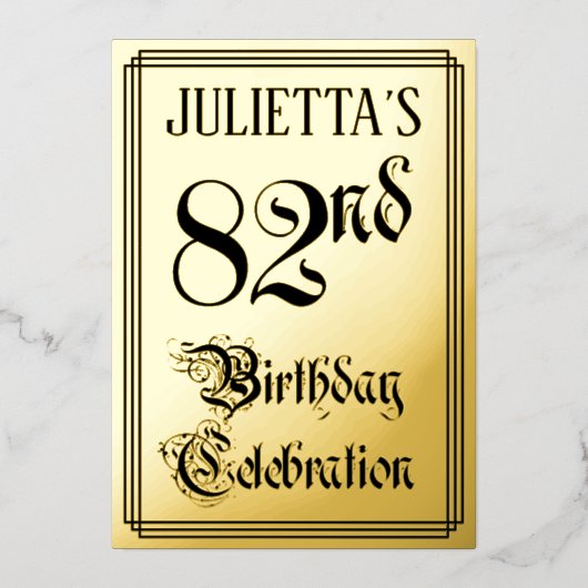Invitation En Aluminium Fête du 82e anniversaire — Script élégant + Nom pe (Recto)