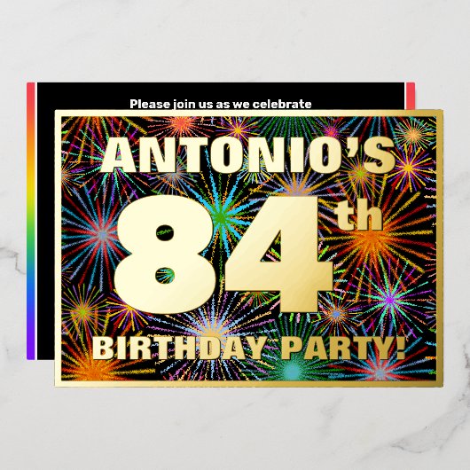 Invitation En Aluminium Fête du 84e anniversaire — Amusant, Feu d'artifice (Recto/Verso)