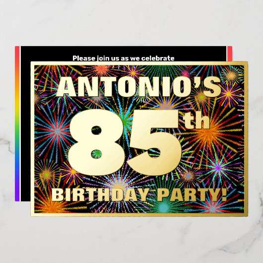 Invitation En Aluminium Fête du 85e anniversaire — Amusant, Feu d'artifice (Recto/Verso)