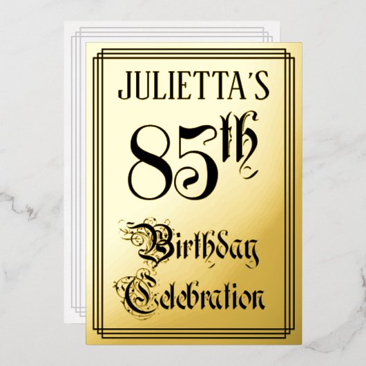 Invitation En Aluminium Fête du 85e anniversaire — Script élégant + Nom pe (Recto/Verso)