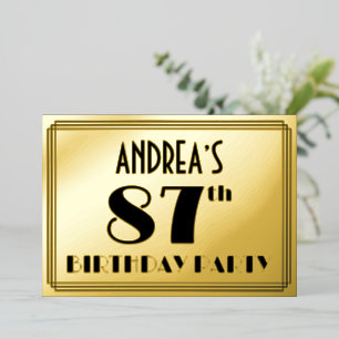 Invitation En Aluminium Fête du 87e anniversaire — Regarder Art Déco "87" 