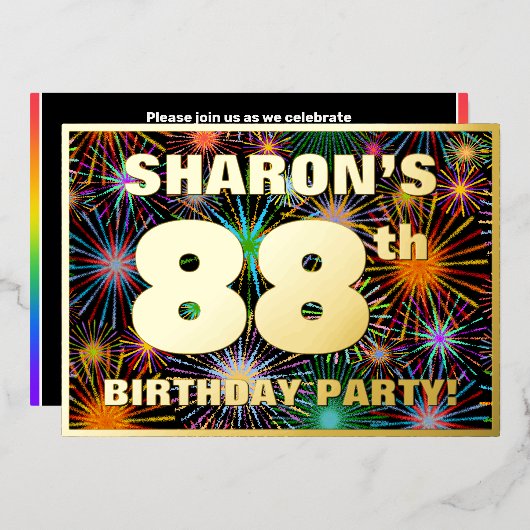 Invitation En Aluminium Fête du 88e anniversaire — Amusant, Feu d'artifice (Recto/Verso)