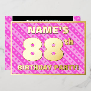 Invitation En Aluminium Fête du 88e anniversaire — Cœurs roses et rayures