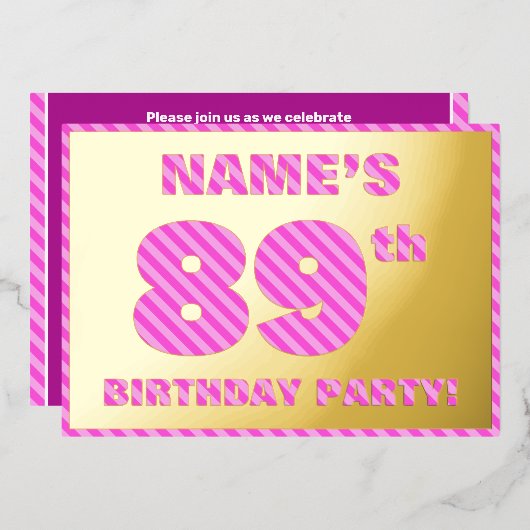 Invitation En Aluminium Fête du 89e anniversaire — Audacieux, amusant, ros (Recto/Verso)