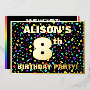 Invitation En Aluminium Fête du 8e anniversaire — Amusant, Colorée Stars M