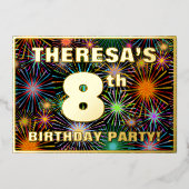 Invitation En Aluminium Fête du 8e anniversaire — Amusant, Feu d'artifice  (Recto)