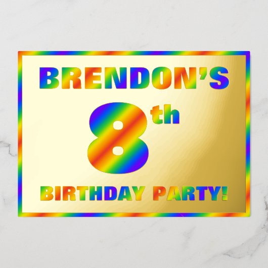 Invitation En Aluminium Fête du 8e anniversaire — Amusant, Rainbow Spectru (Recto)