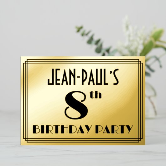 Invitation En Aluminium Fête du 8e anniversaire — Art Déco Look "8" + Nom (Debout devant)