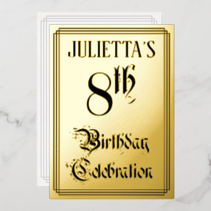 Invitation En Aluminium Fête du 8e anniversaire — Script élégant + Nom per