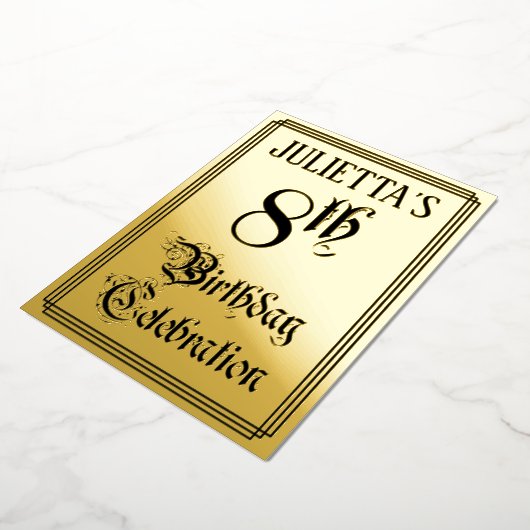Invitation En Aluminium Fête du 8e anniversaire — Script élégant + Nom per (Rotation)