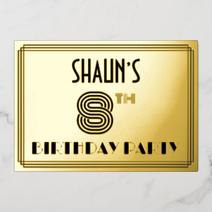 Invitation En Aluminium Fête du 8ème anniversaire — Art Déco Style "8" & N