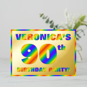 Invitation En Aluminium Fête du 90e anniversaire — « 90 » spectre arc-en-c