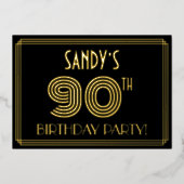 Invitation En Aluminium Fête du 90e anniversaire — Style Art Déco "90" + N (Recto)