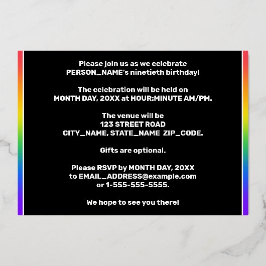 Invitation En Aluminium Fête du 90e anniversaire — Symboles de musique amu (Verso)