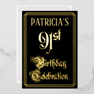 Invitation En Aluminium Fête du 91e anniversaire — Écriture fantaisie et n